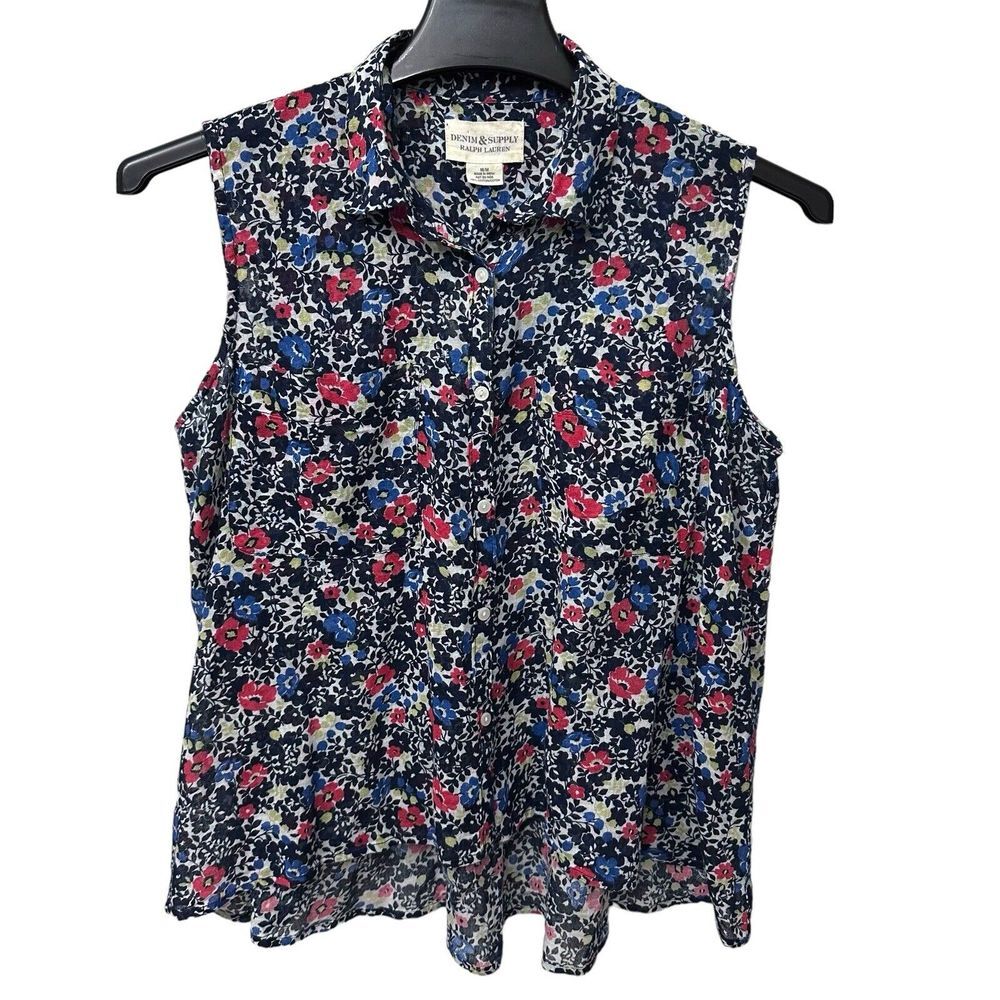 Ralph‎ Lauren Denim & Supply Women's Medium Semi Sheer Floral Button Down Blouse